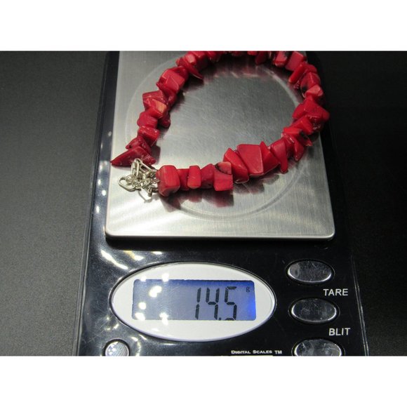 7" Sterling Silver Red Dyed Shell Chip Bracelet Vintage Elegant Beautiful - Picture 6 of 6